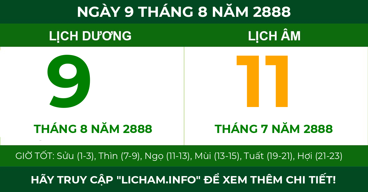 lịch âm ngày 9 tháng 8 năm 2888