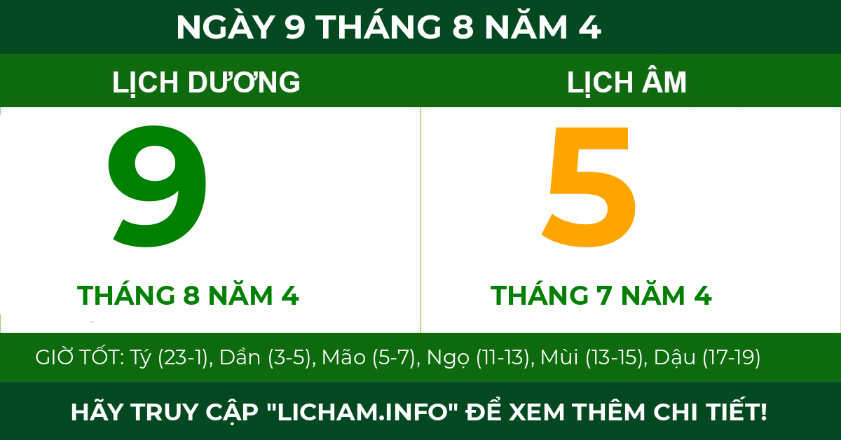 lịch âm ngày 9 tháng 8 năm 4