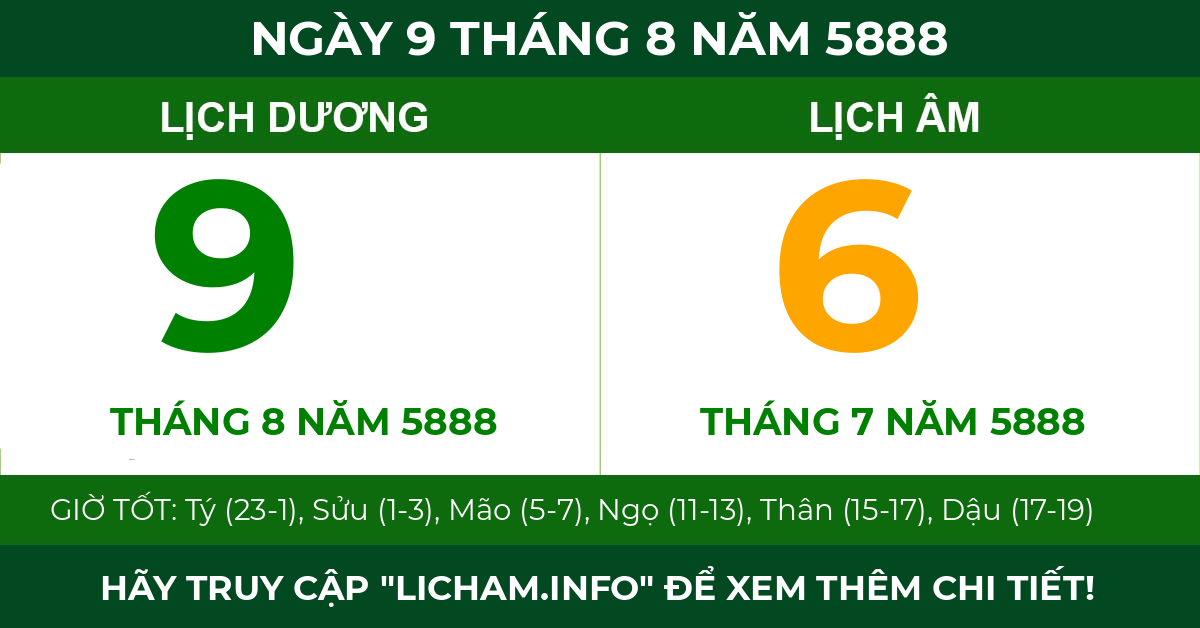 lịch âm ngày 9 tháng 8 năm 5888