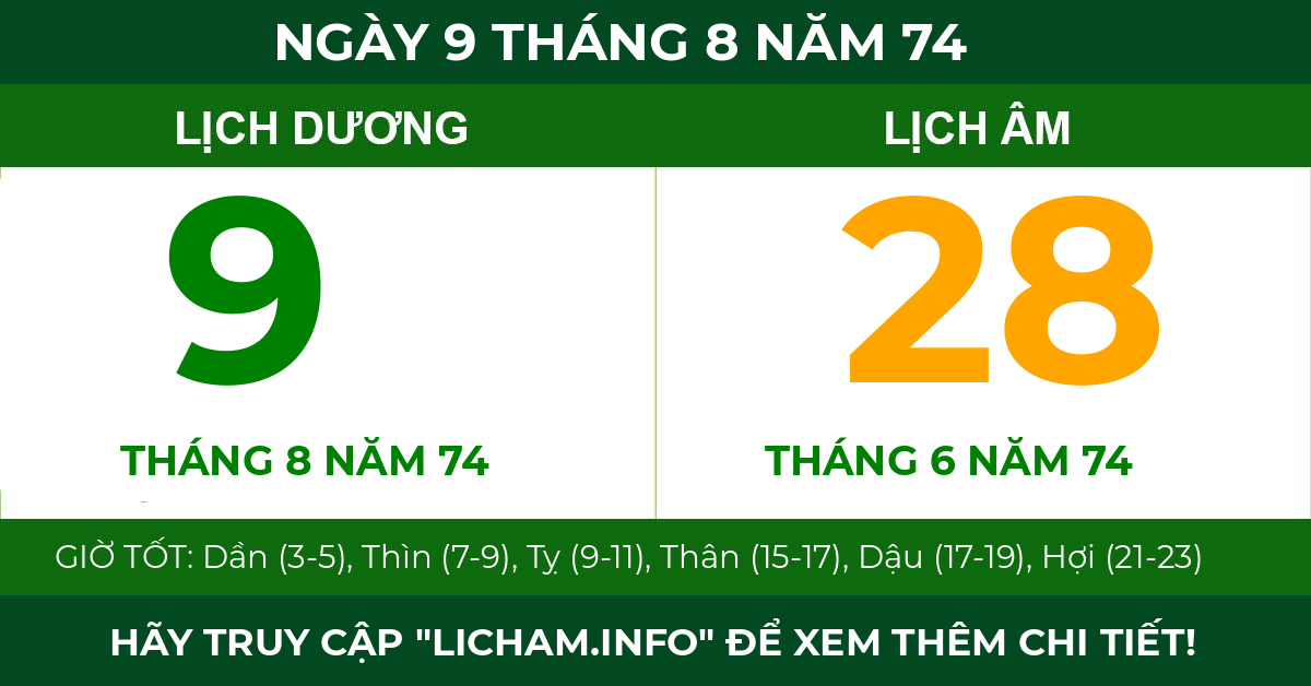 lịch âm ngày 9 tháng 8 năm 74