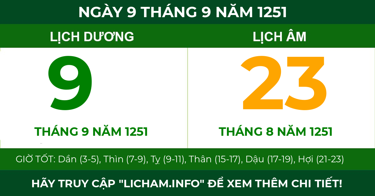 lịch âm ngày 9 tháng 9 năm 1251