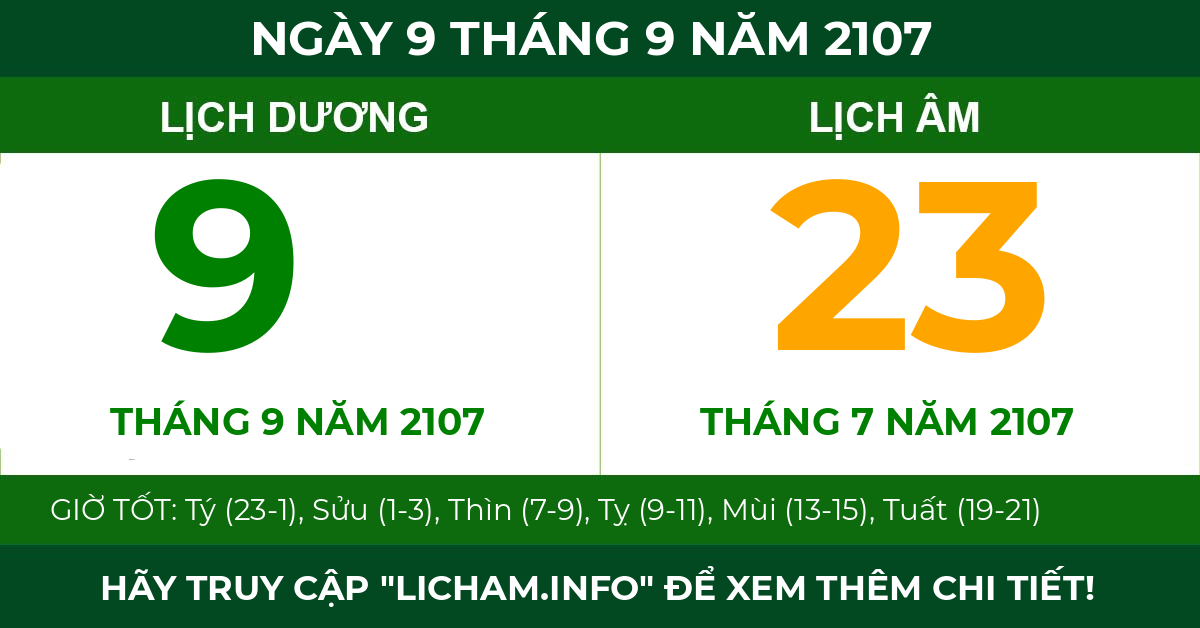 lịch âm ngày 9 tháng 9 năm 2107