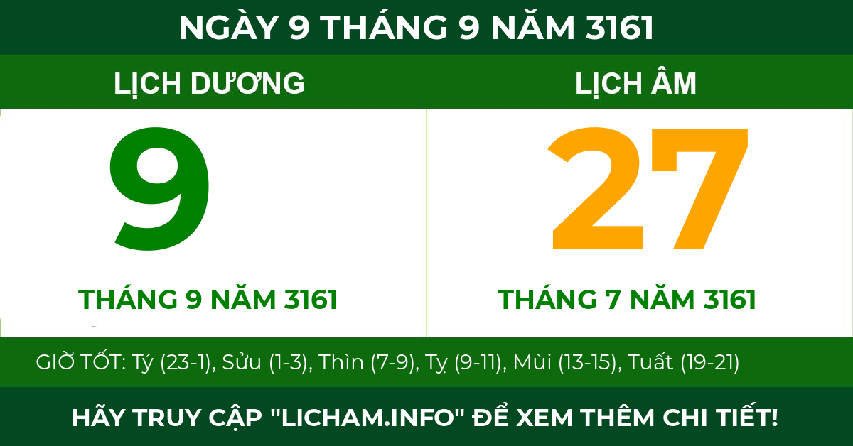 lịch âm ngày 9 tháng 9 năm 3161