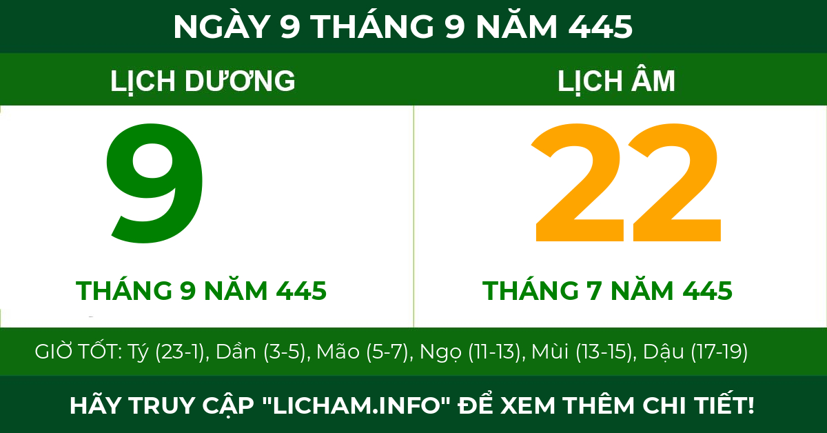 lịch âm ngày 9 tháng 9 năm 445