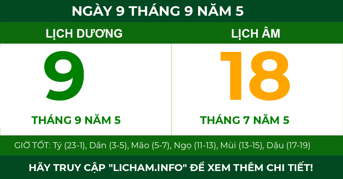 lịch âm ngày 9 tháng 9 năm 5