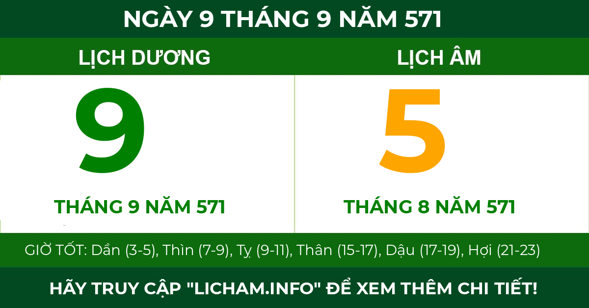 lịch âm ngày 9 tháng 9 năm 571
