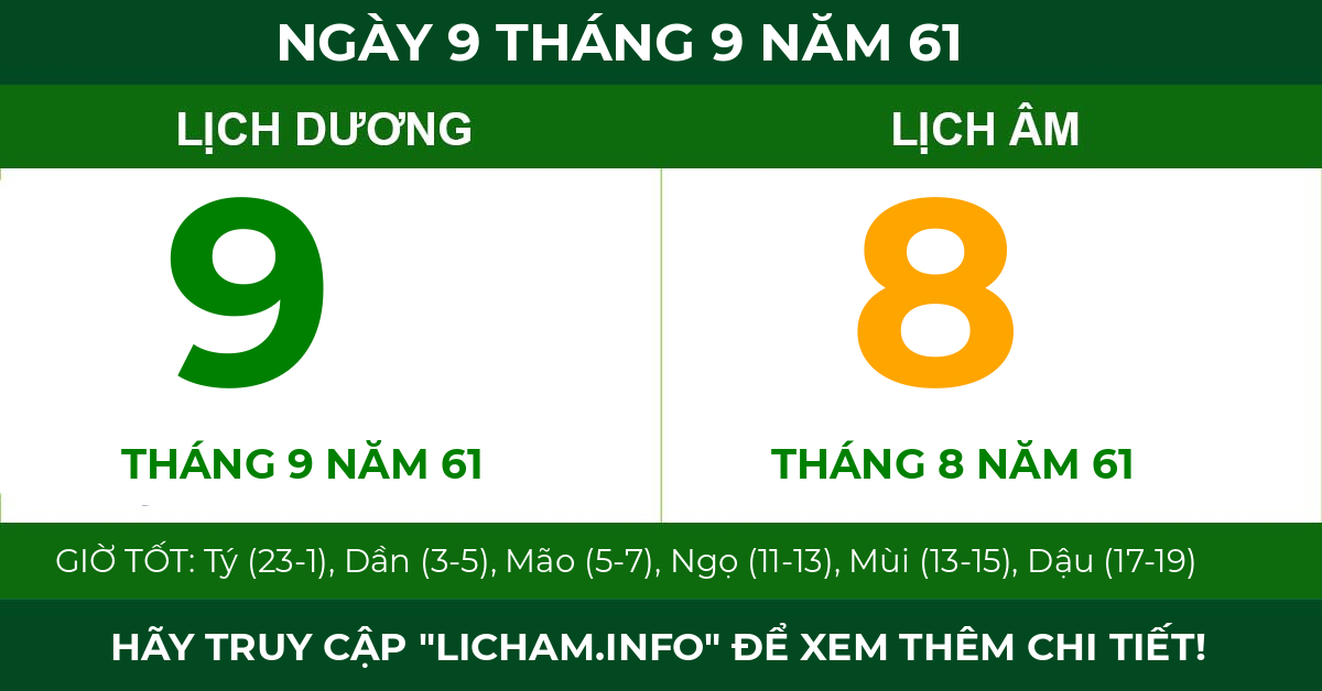 lịch âm ngày 9 tháng 9 năm 61