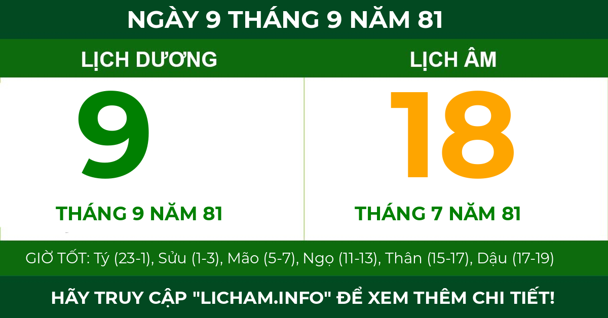 lịch âm ngày 9 tháng 9 năm 81